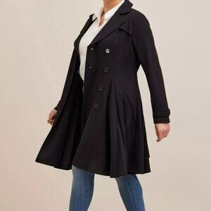 New Torrid Womens 2X Plus Size Brushed Ponte Trench Coat Black Swing Jacket